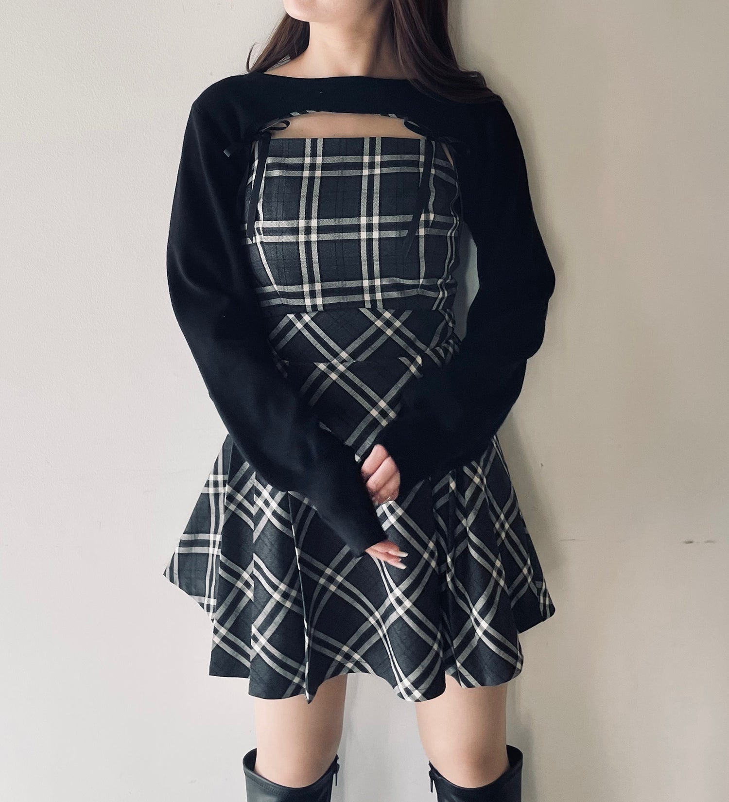 【予約商品9月中旬お届け】ショートニット×キャミワンピースセット