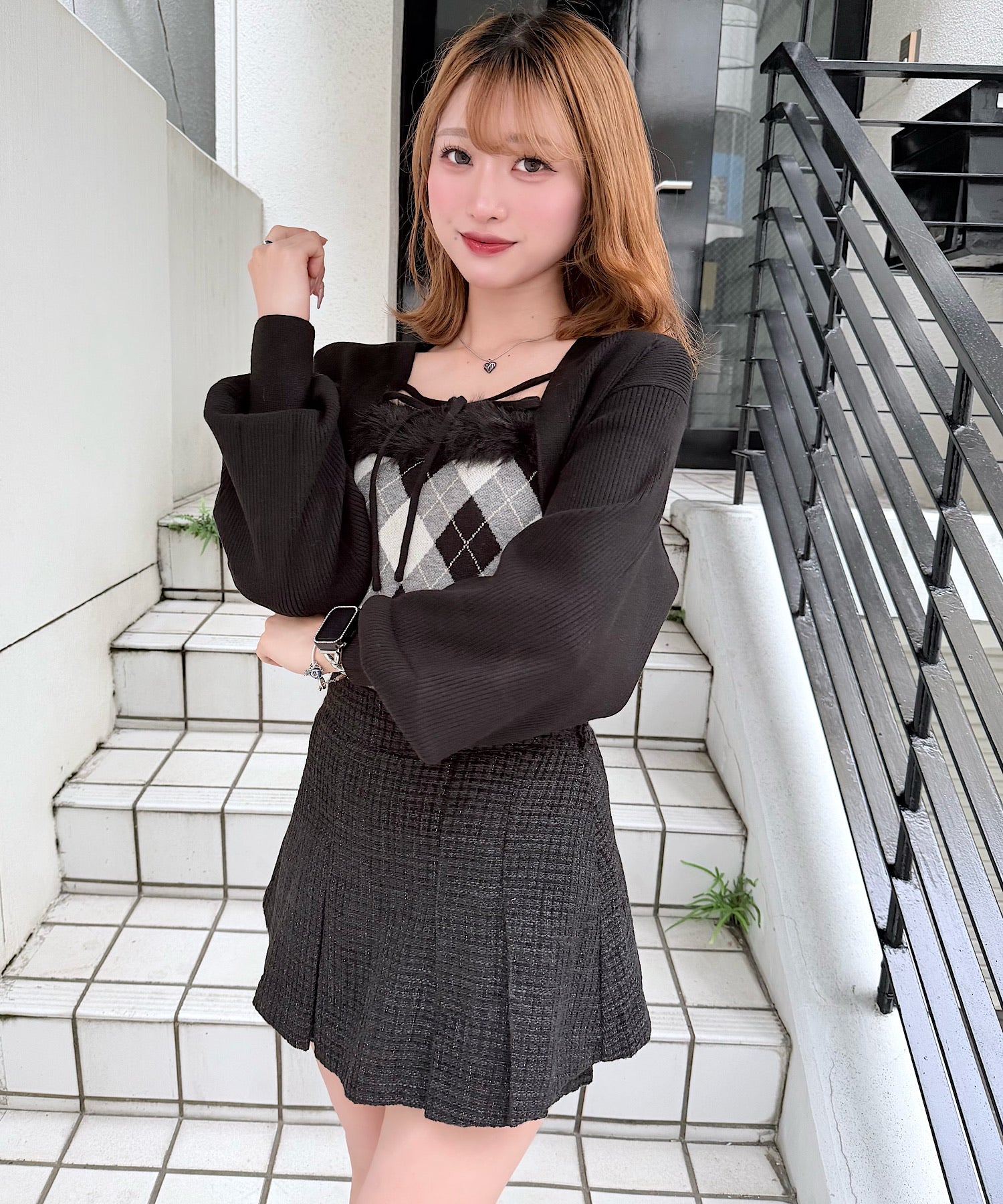 ボレロセットKnitトップス 予約商品11月中旬発送】ボレロセットファーアーガイルトップス