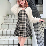 【予約商品 12月上旬発送】シャギーボレロミニチェックワンピース