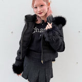 【予約商品12月中旬お届け】ラメツィードショートダウンコート