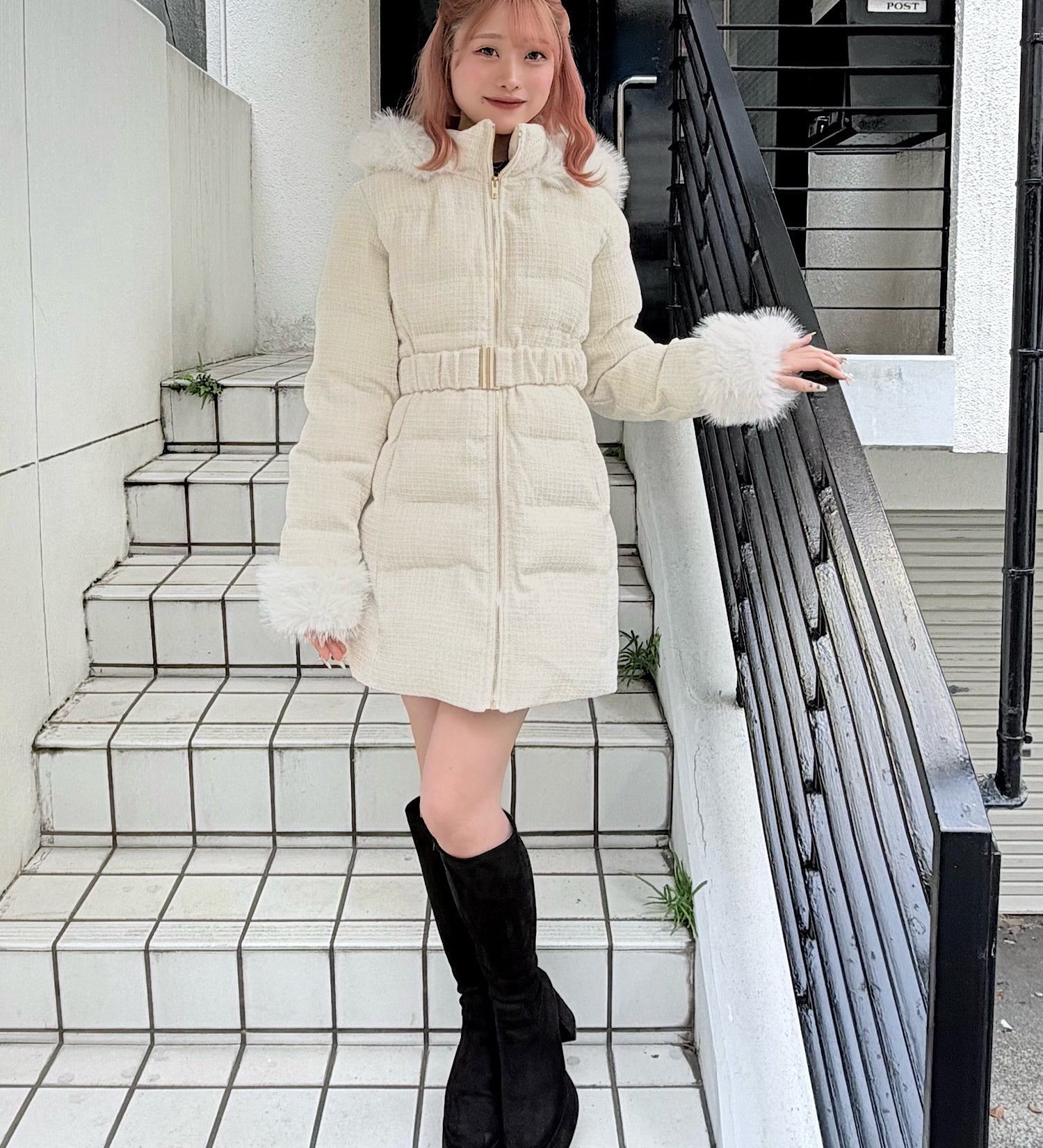 【予約商品12月中旬お届け】ラメツィードロングダウンコート