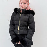 【予約商品12月中旬お届け】ラメツィードショートダウンコート