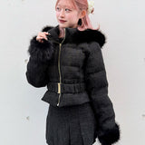 【予約商品12月中旬お届け】ラメツィードショートダウンコート