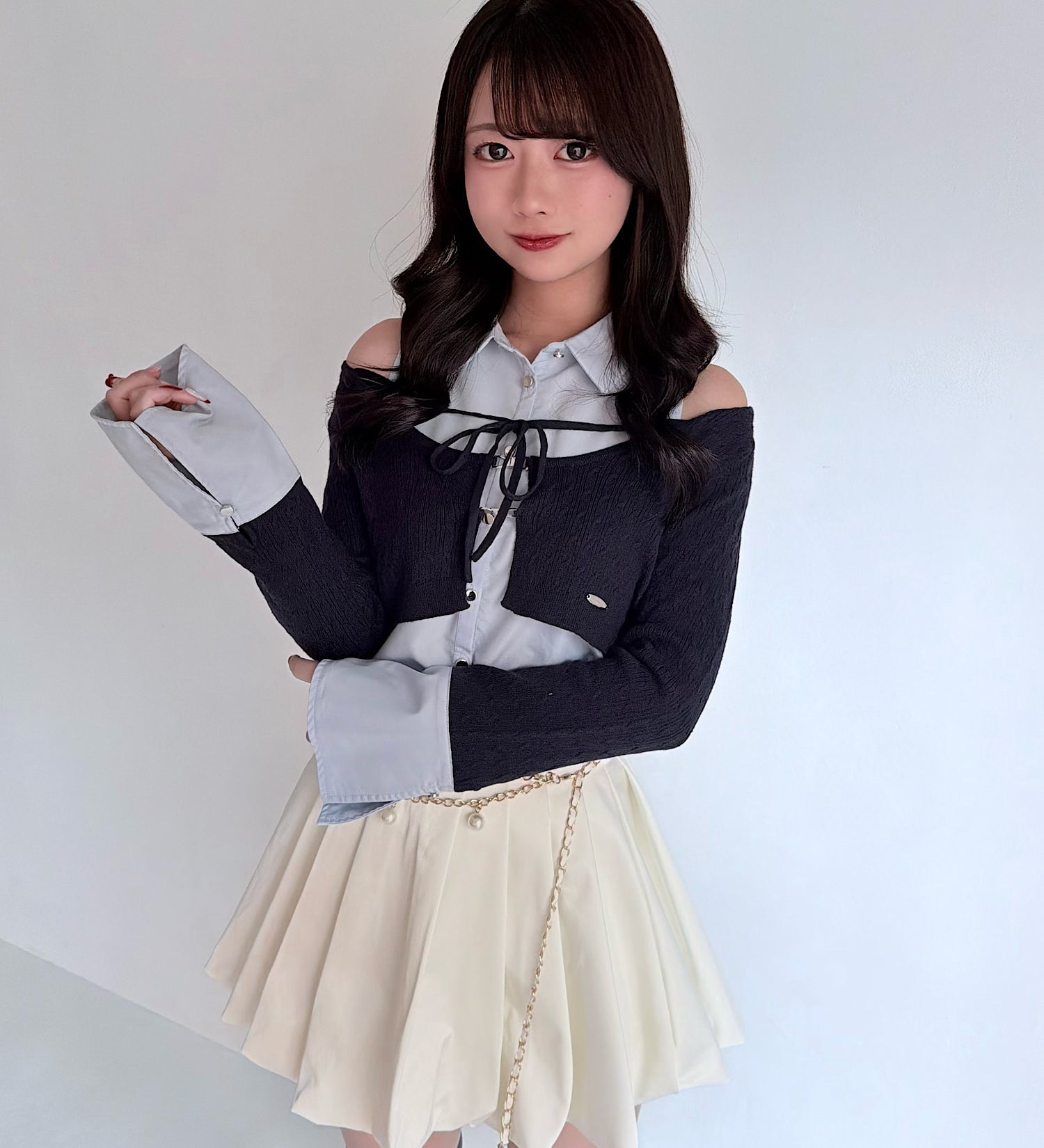 【予約商品 1月上旬発送】シャツレイヤードケーブルニット