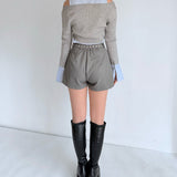 シャツレイヤードケーブルニット