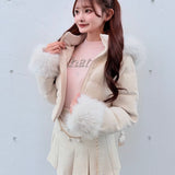 【予約商品12月中旬お届け】ラメツィードショートダウンコート