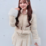 【予約商品12月中旬お届け】ラメツィードショートダウンコート