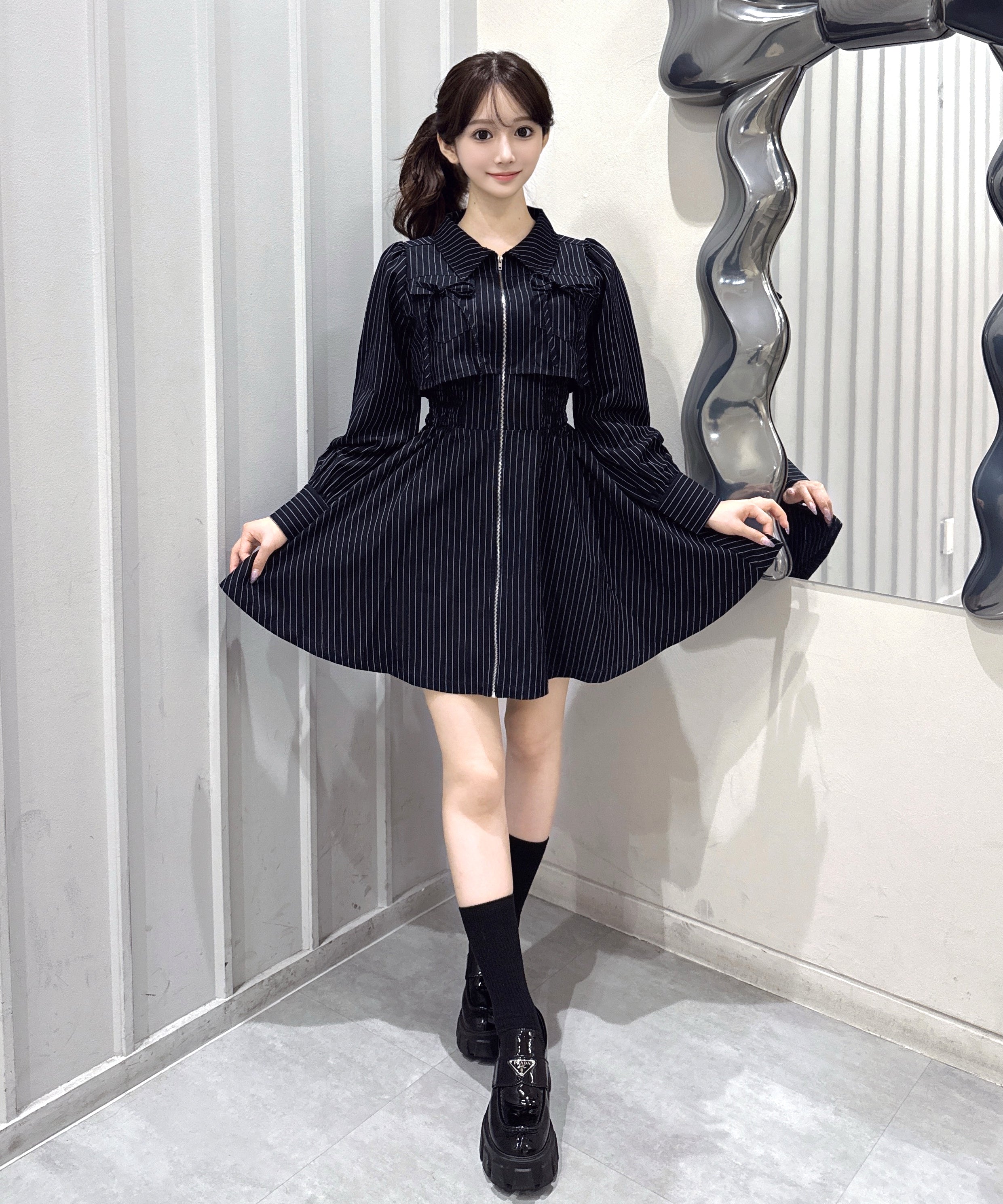 【SNSで大人気♡】レイヤードフロントジップワンピース