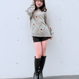 ラメ刺繍ハートニット