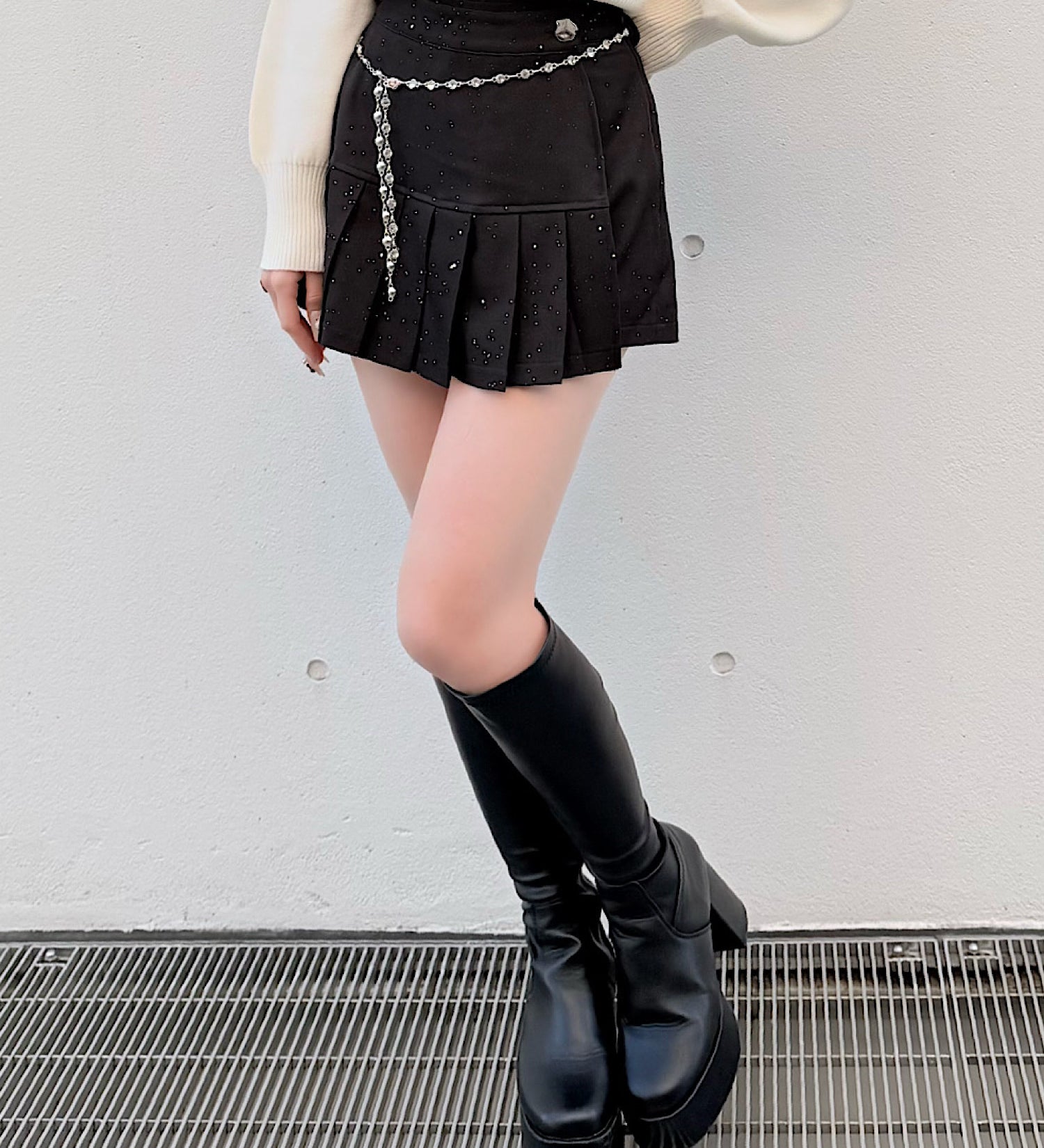 ラメプリーツビジューベルトスカパン