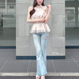 【予約商品 5月中旬発送】サイドスリットビジューフレアデニム