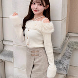 【予約商品11月上旬お届け】ファーオフショルニットトップス