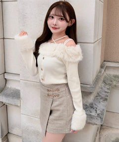 【予約商品11月上旬お届け】ファーオフショルニットトップス