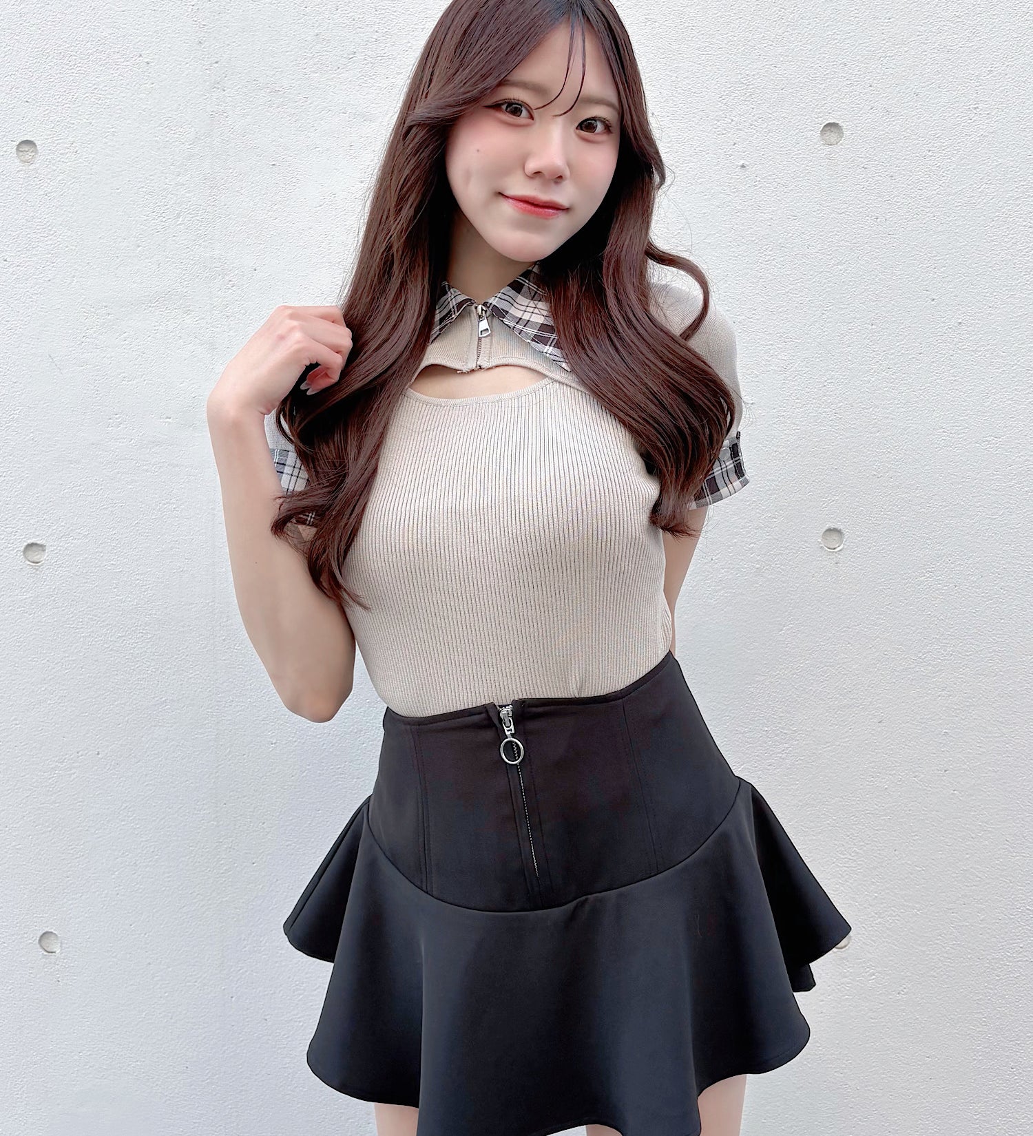 【予約商品 5月上旬発送】チェックカラーニットトップス