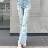 【予約商品 5月中旬発送】サイドスリットビジューフレアデニム