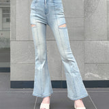 【予約商品 5月中旬発送】サイドスリットビジューフレアデニム