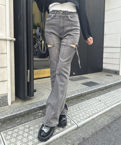 レース付きサイドスリットデニム