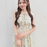 【予約商品5月中旬お届け】リボンタイフラワーワンピース