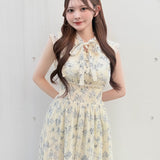 【予約商品5月中旬お届け】リボンタイフラワーワンピース