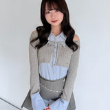 シャツレイヤードケーブルニット