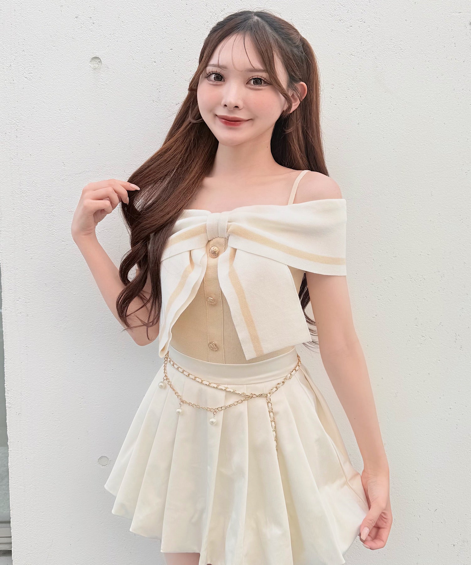 リボンオフショルニット