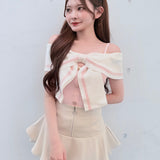 【一部予約商品 6月上旬お届け】リボンオフショルニット