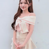 【一部予約商品 6月上旬お届け】リボンオフショルニット