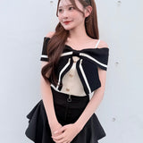【一部予約商品 6月上旬お届け】リボンオフショルニット