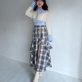 シャツレイヤードケーブルニット