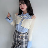 シャツレイヤードケーブルニット