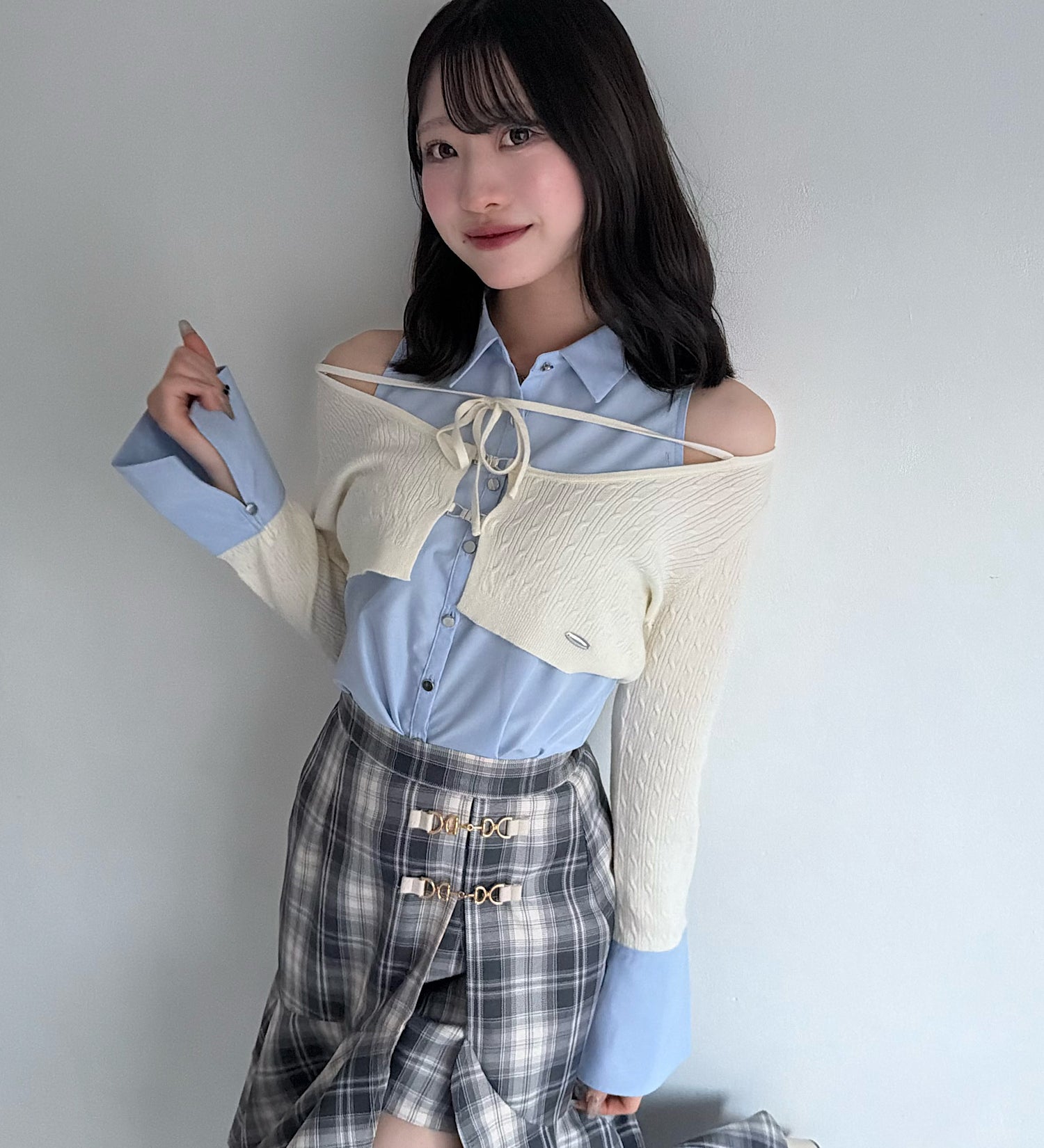 【予約商品 1月上旬発送】シャツレイヤードケーブルニット