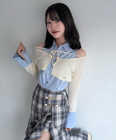 シャツレイヤードケーブルニット