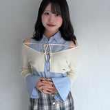 シャツレイヤードケーブルニット