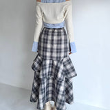 シャツレイヤードケーブルニット