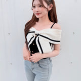 【一部予約商品 6月上旬お届け】リボンオフショルニット