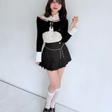 シャツレイヤードケーブルニット