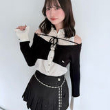 シャツレイヤードケーブルニット