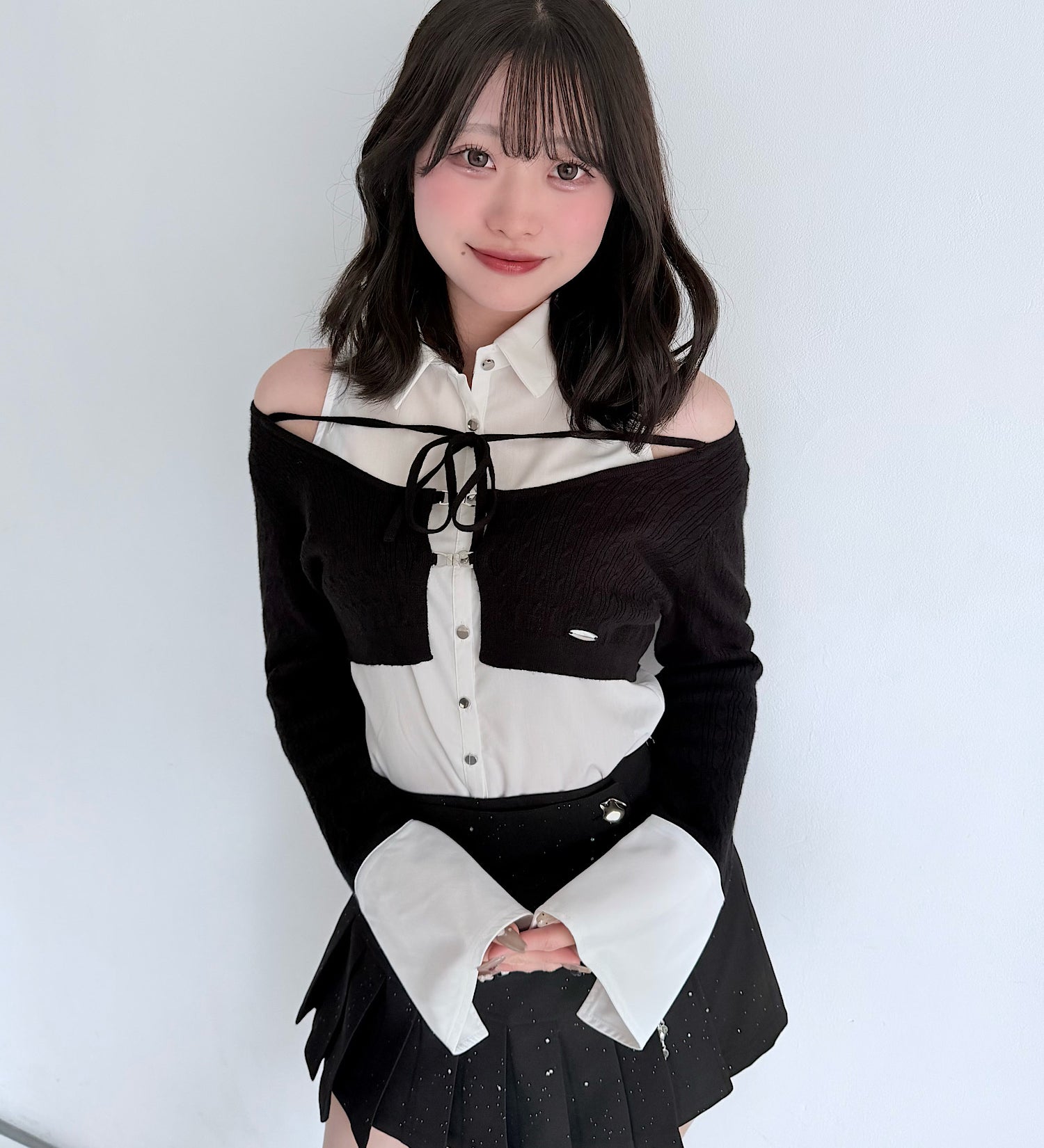 【予約商品 1月上旬発送】シャツレイヤードケーブルニット