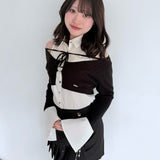 シャツレイヤードケーブルニット