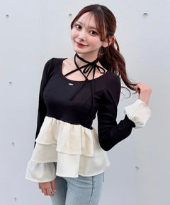 【予約商品 4月上旬発送】ストーンドットペプラムトップス