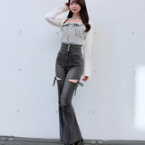 サイドリボンフレアデニム