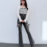 サイドリボンフレアデニム