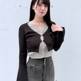 フロントホックレイヤードカーデトップス