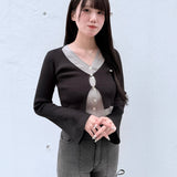 フロントホックレイヤードカーデトップス