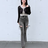 フロントホックレイヤードカーデトップス