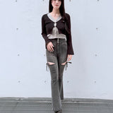 フロントホックレイヤードカーデトップス