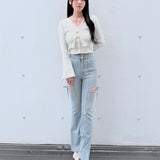 フロントホックレイヤードカーデトップス