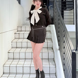 リボンブラウスドッキングニット