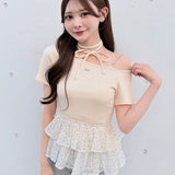 【予約商品 4月下旬発送】ドットワンショルペプラムトップス