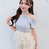 【予約商品 4月下旬発送】ドットワンショルペプラムトップス